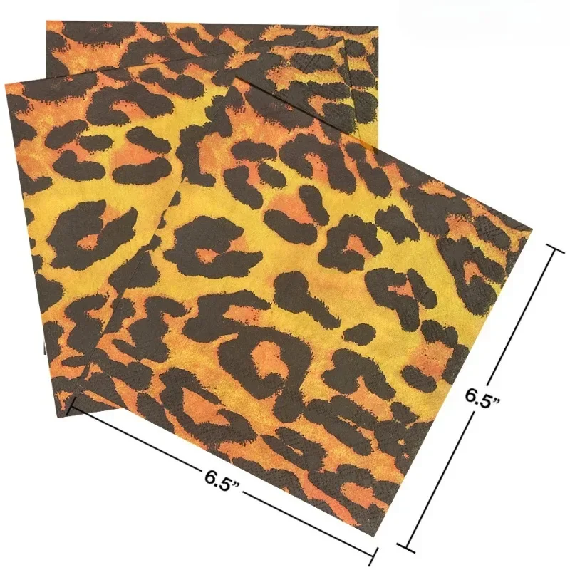 20pcs 33cm 2-Ply Leopard Print Soft Mother and Baby Available Food Grade Printed Pattern Party Tissue Commercial