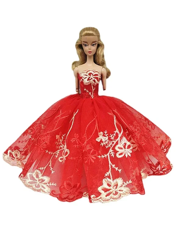 1:6 Red Floral Lace Princess Gown 1/6 Doll Clothes for Barbie Dress for Barbie Outfits Wedding Dresses 11.5