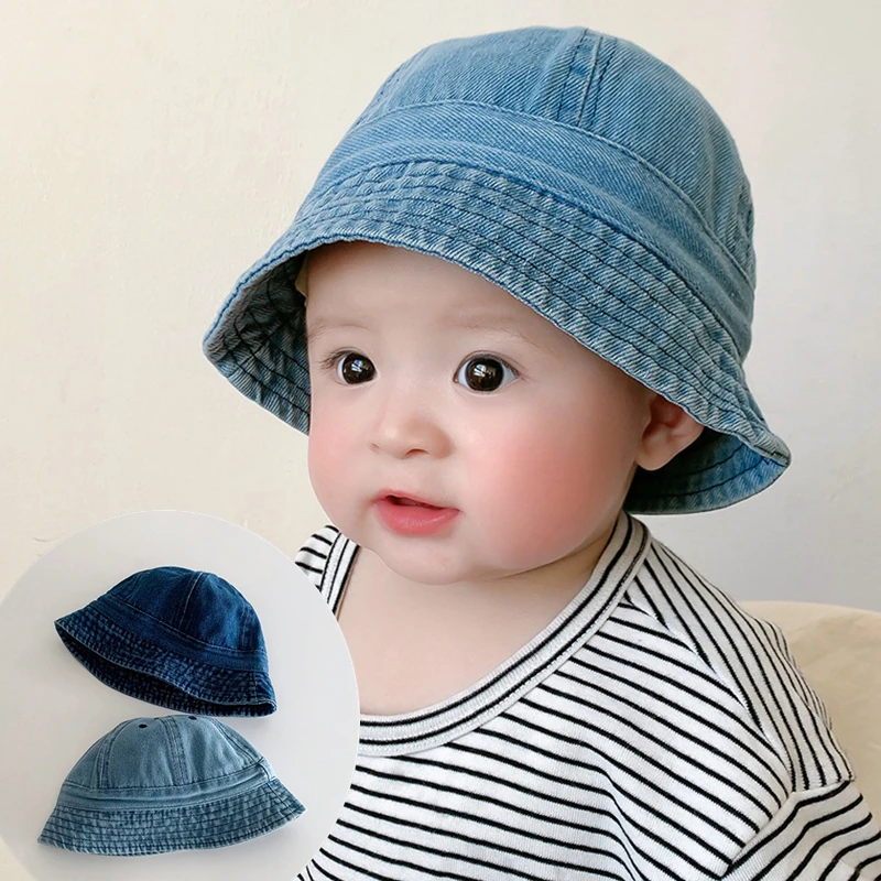 Foldable Baby Denim Bucket Hat Vintage Kids Sun Protection Caps Summer