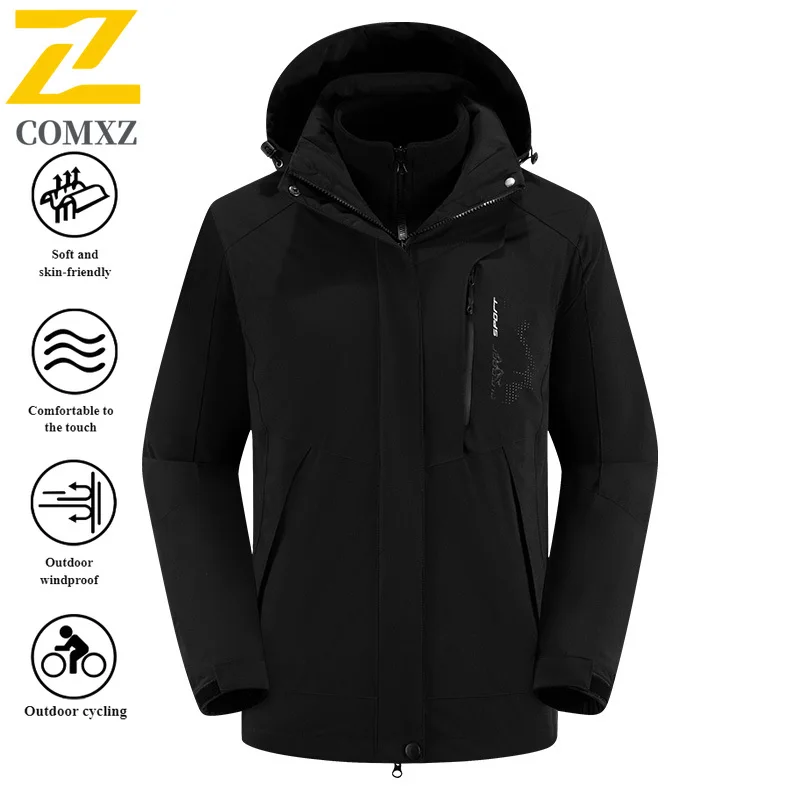 EIAO Winter 3-in-1 Windbreaker Men Women Customizable Fleece-Lined Hooded Jacket  Waterproof Windproof Breathable Hiking Camping