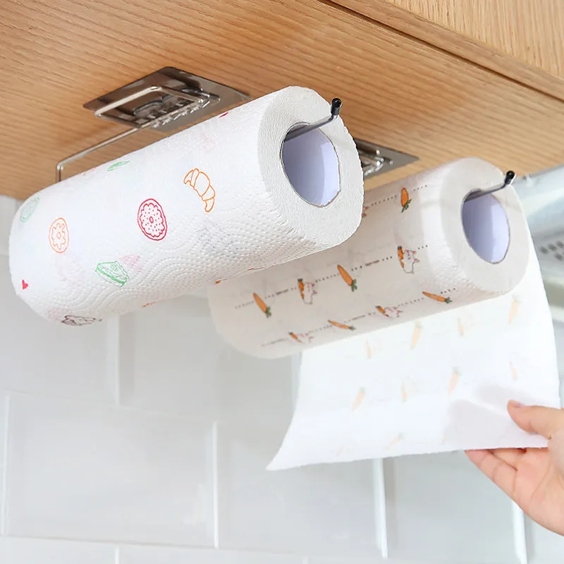 Lazy Person Cloth Stainless Steel Bracket Without Punching Pasted Kitchen Bathroom Toilet Tissue Storage Rack Hanging Rack