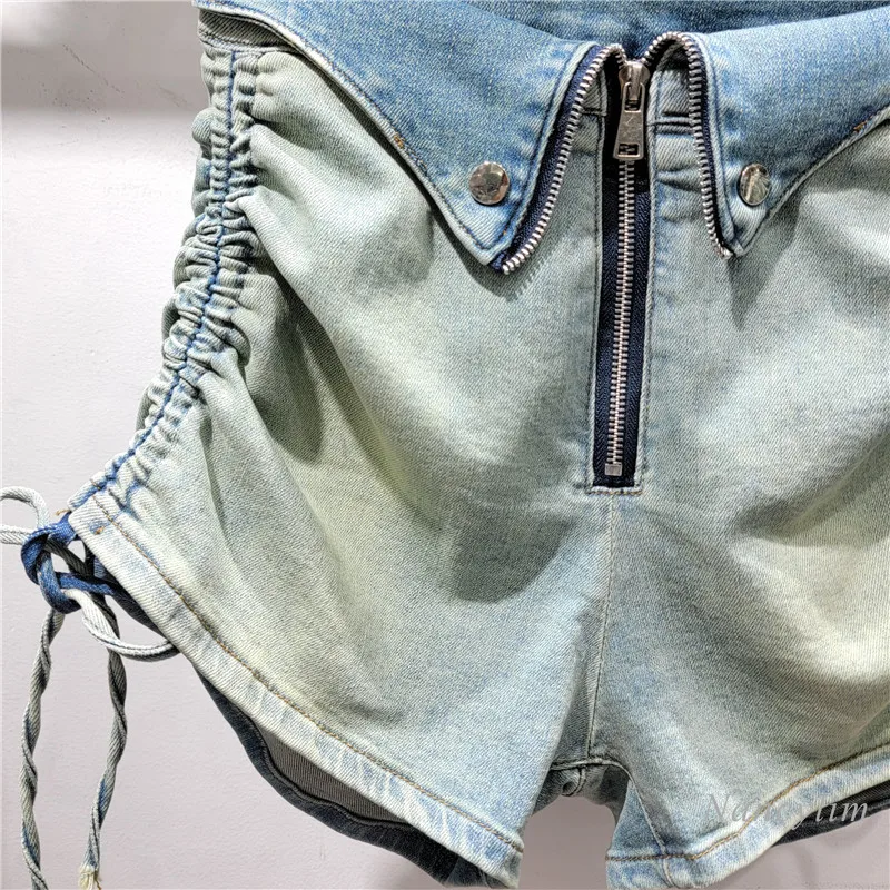 Chic Flip Drawstring Shorts Women's Summer Hot Pants New Design Sense High Waist Stretch Ins Skinny Shorts 2024