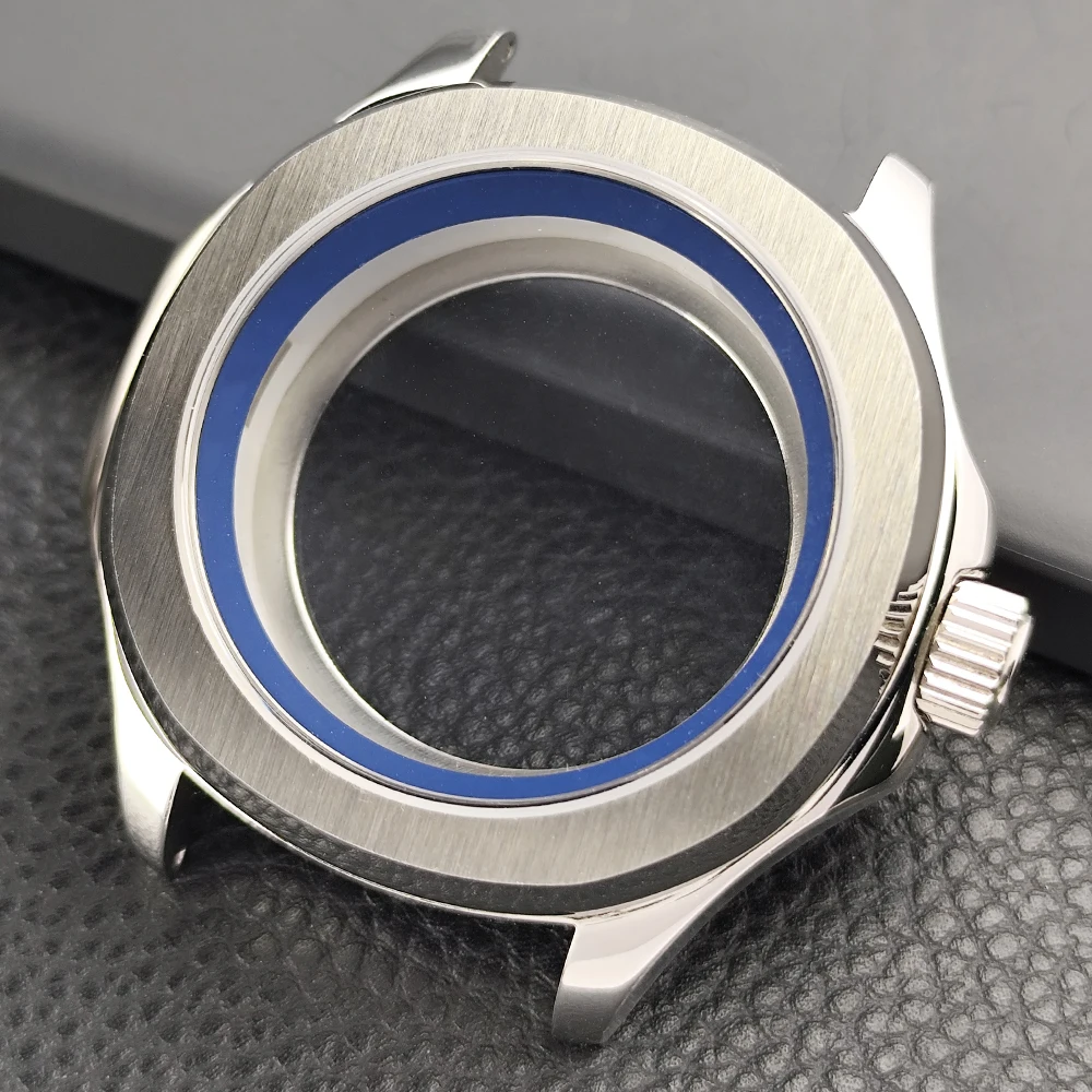 Sleek Silver Steel Watch Case with Sapphire Glass and Seal Ring, 39.5mm