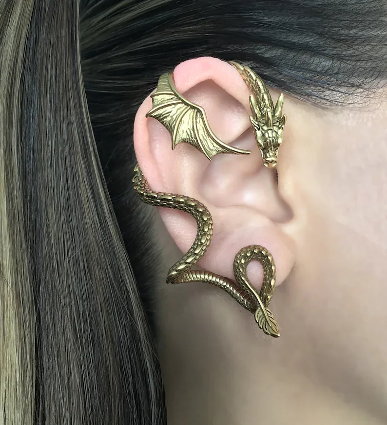Dragon Earrings Vintage Gold Dragon Left Earrings For Women Pendants