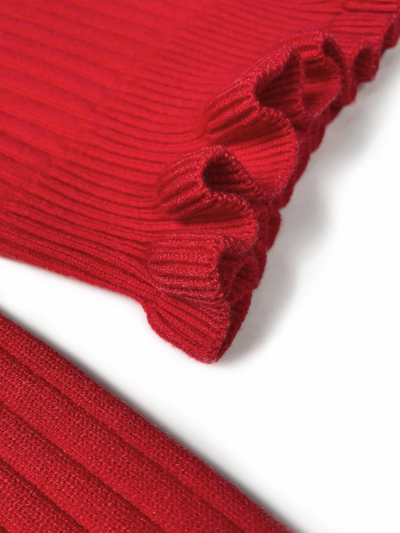 Strapless neckline long-sleeved knitwear slim top for women with wooden ears