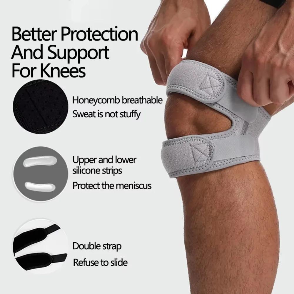 1/2Pcs Adjustable Sports Kneepad Double Patellar Knee Patella Tendon Support Strap Brace Pad ProtectorOpen Knee Wrap Strap Band