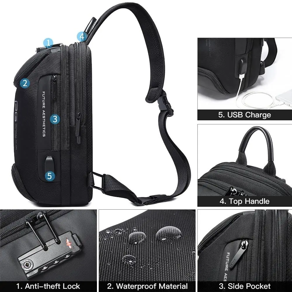 รูปสินค้า กระเป๋าสะพายข้างผู้ชาย ฟังก์ชันครบ ชาร์จ USB ได้ ปลอดภัย Anti-Theft