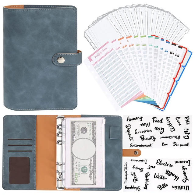 Classeur A6 en PU Cuir, Budget Planner, Housse de Cahier 6 Anneaux