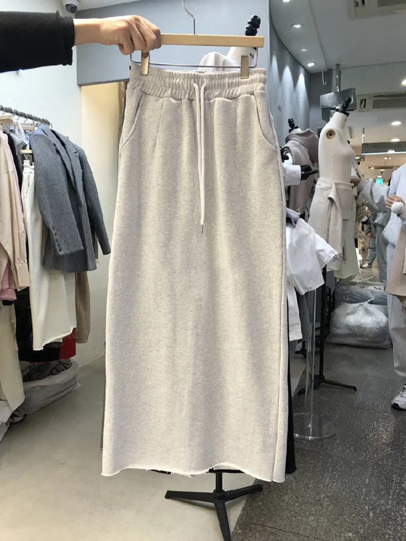 Vestido largo medio versátil con abertura lateral y cintura elástica de color sólido de moda para primavera, otoño y verano de 2023, recién llegado