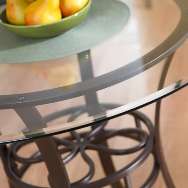 Lucianna Round Glass Top Table with Metal Frame Dining, Dark Brown 6