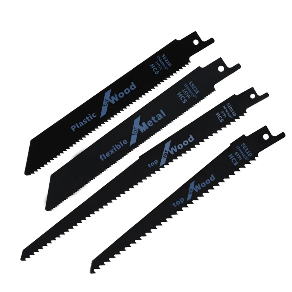 Reciprocating Saw Blades Jig Saw Blades 4pc Reciprocating Saw Blades High Carbon Steel Wood Pruning Saw Blades for Plastic Pipe Metal Cutting S922H/S922E/S611D/S1011D