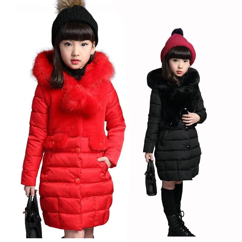 

ZHIO Girls Winter Coat Children Fashion Padded Cotton Jacket Girl Long Section Warm Jacket Kid Thickening Wadded Outwear Hooded