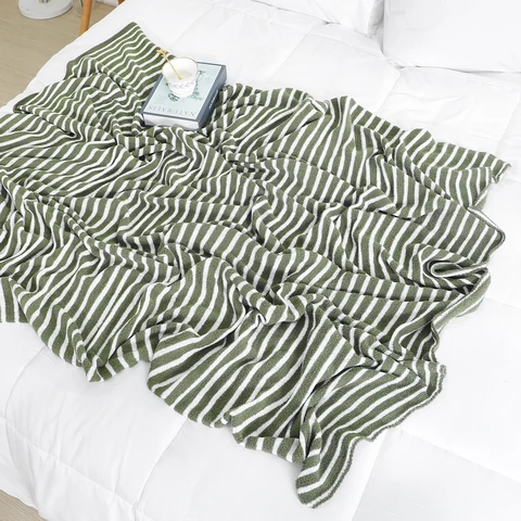 Thread Blanket 100% Cotton Striped Soild Color Sofa Throw Blanket Travel TV Nap Blankets Bed Decorative