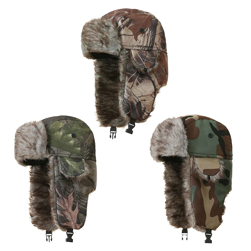 

Men's Winter Camo Lei Feng Outdoor Hats Trapper Aviator Trooper Earflap Warm Waterproof Ski Hat Bomber Cap Ear Protectors Hats