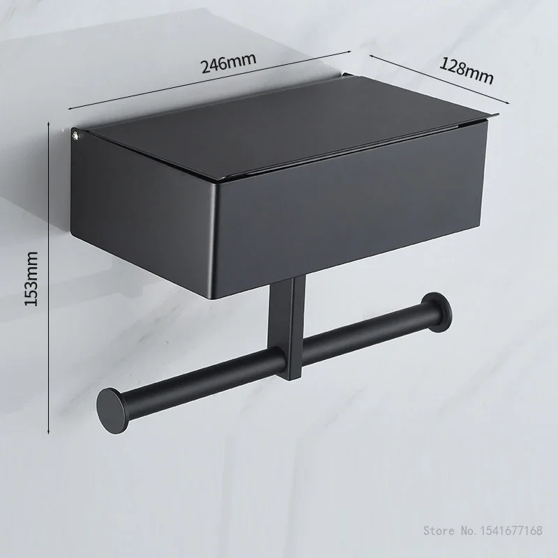 Stainless Steel Toilet Hanging Paper Holder Creative Light Luxury Household Bathroom Hotel, Multifunctional Black Tissue Box 1Pc