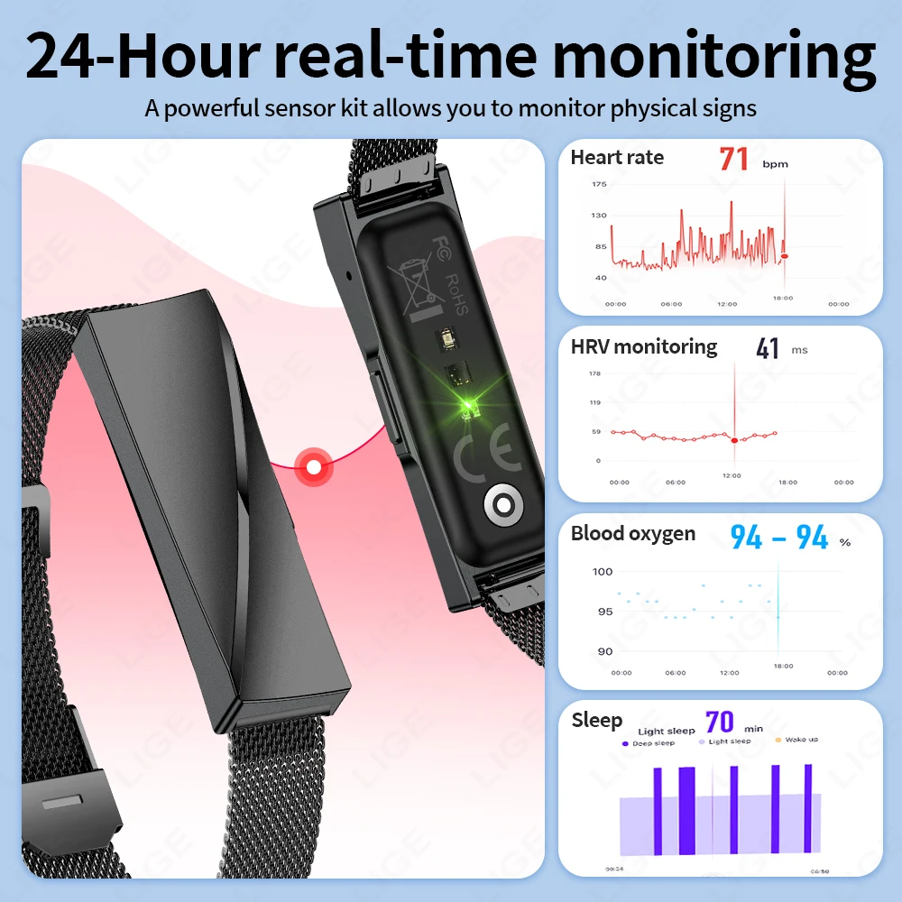 LIGE New Smart Bracelet Women Men Heart Rate Call Reminder Waterproof Wristband For Couple Lady Gifts Fitness Sport Health Band 4