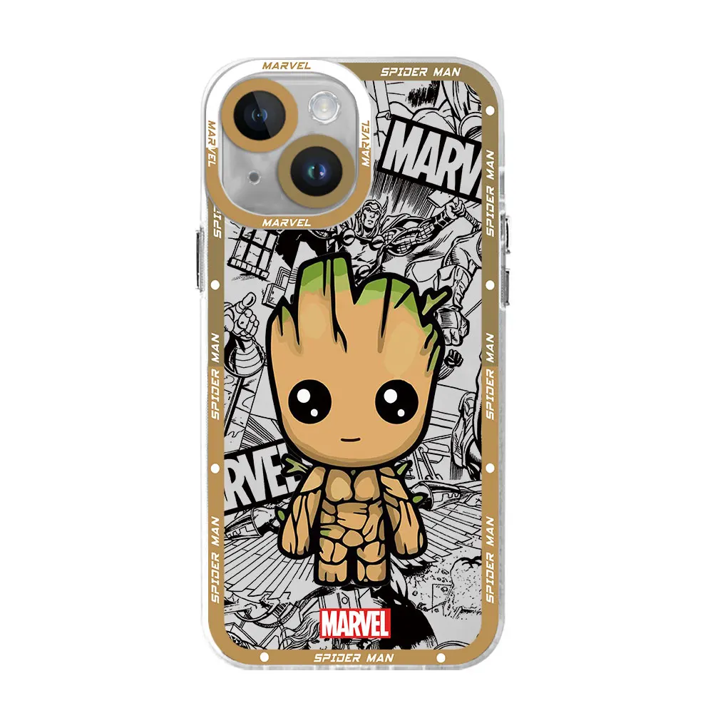 Funda de teléfono para iPhone SE, 15 Plus, 11, 13 Pro Max, X, XS, XR, 7, 6s, 14 Pro, 12 Mini, 8, TPU suave transparente, Marvel, Spider Man, Groot