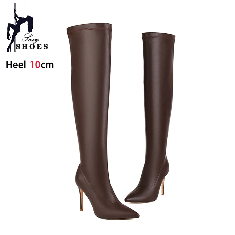 Pink Over the knee Boots Women Pointy Toe Stiletto High Heels Stretch Leather Autumn Winter Long Shoes Large Size Modern Boots