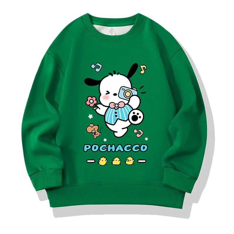 

Kawaii Sanrios Pochacco Cartoon Sportswear Long Sleeved Cotton Plush Pullover Autumn Winter Kids Cartoon Printing Clothing Tops