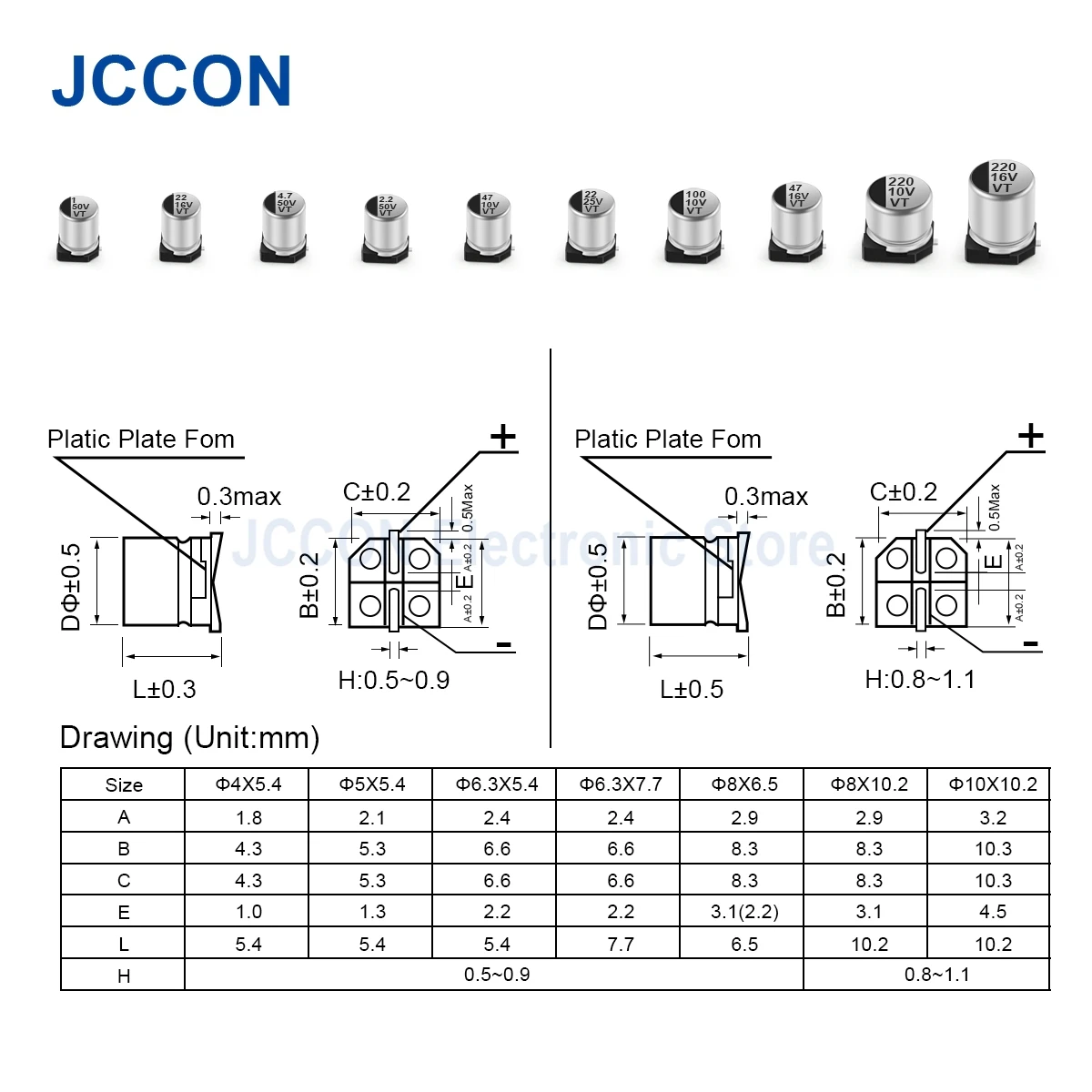 10Pcs JCCON SMD 알루미늄 전해 콘덴서 6.3V 10V 16V 25V 35V 50V 100V 0.47 미크로포맷 1  미크로포맷 10 미크로포맷 22 미크로포맷 68 미크로포맷 100 미크로포맷 220 미크로포맷 470 미크로포맷 1000 미크로포맷 -