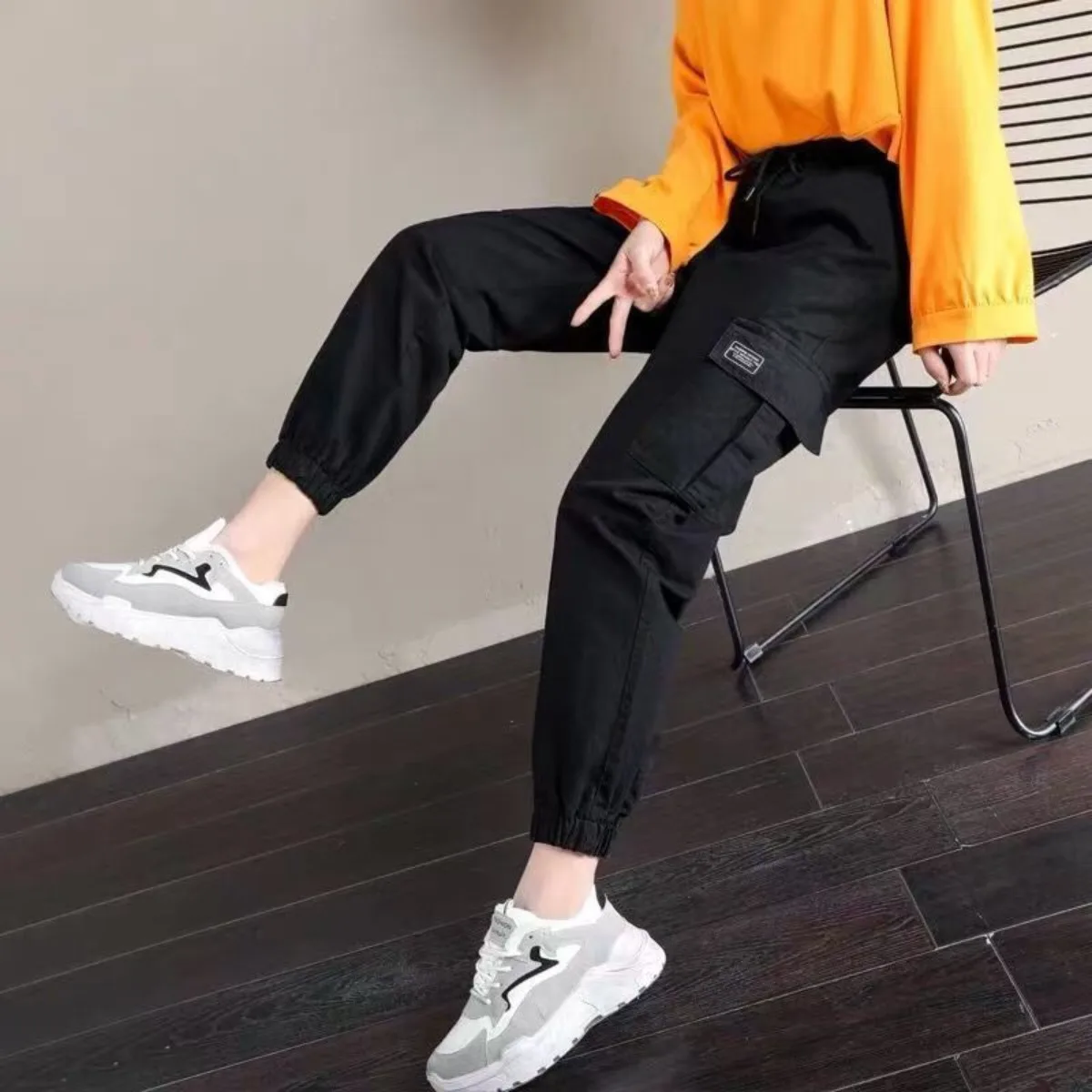 Women Pants Thin Style New Solid Casual Pockets Wide Leg Trousers Drawstring Fashion Ladies Straight Pants Versatile Trend 4