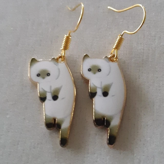 Dangling Cat Earrings Dangle Cat Earrings Kawaii Jewelry Kitsch Earrings Aesthetic Jewelry 2