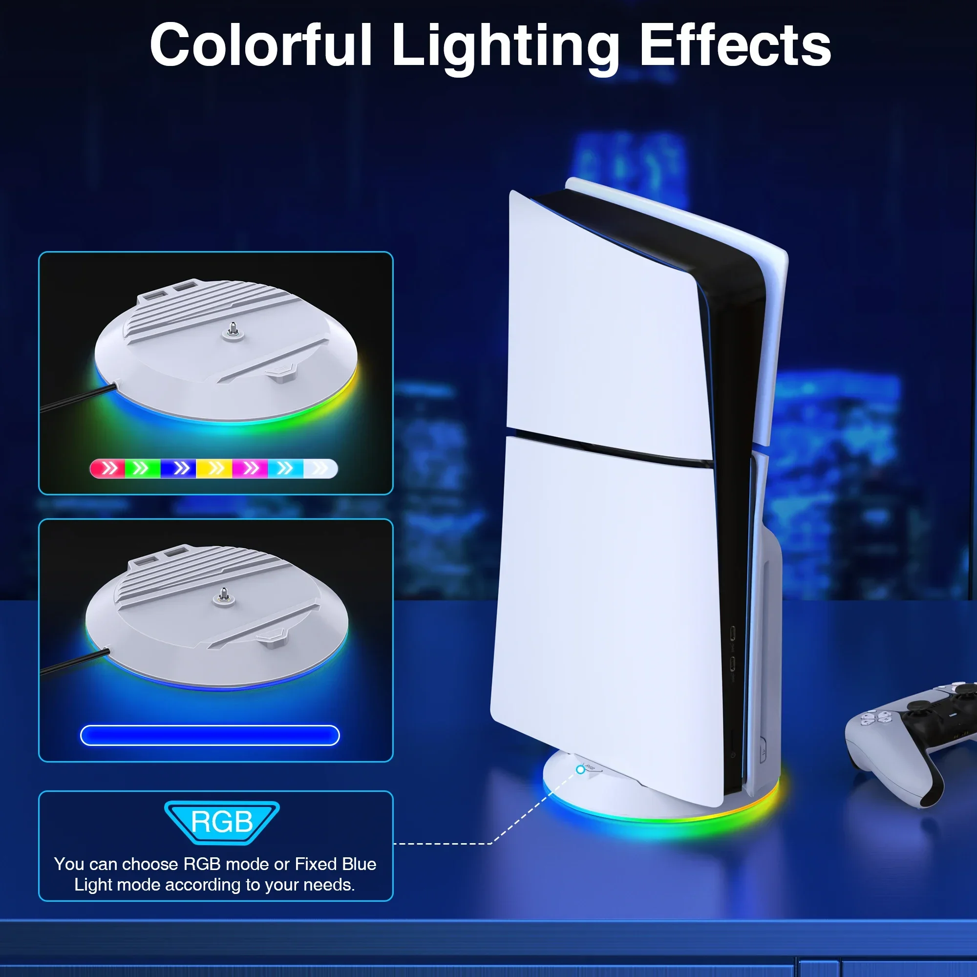 BEBONCOOL X1000 RGB PS5 슬림용 수직 냉각 스탠드(충전 케이블 포함) 공간 절약형 베이스