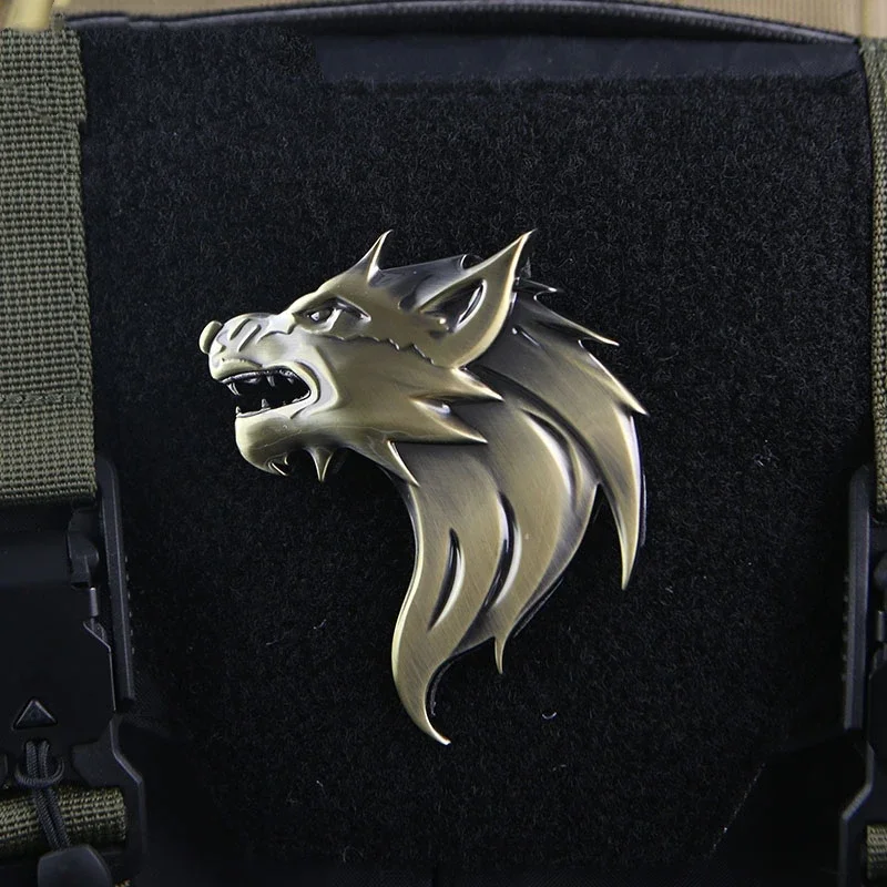MetalWolfHeadMoraleBadgesonBackpackDecorationStickerBeast3D