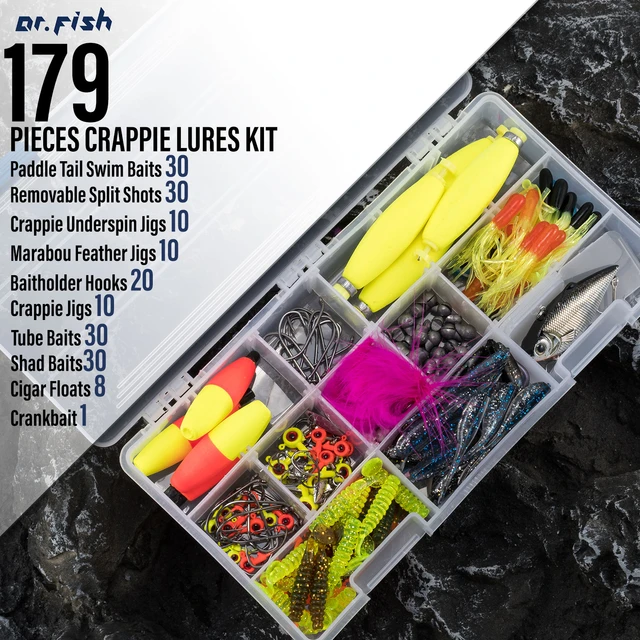 Kit d'appâts souples pour la pêche au bar et à la truite, pack de leurres  pour attraper des poissons, avec hameçon à tête plombée, queue de pagaie  fendue, 179 pièces - AliExpress