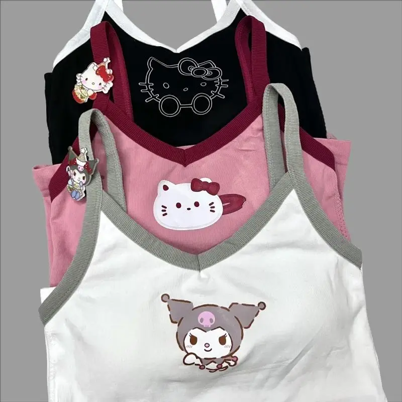 

Летняя новинка, Y2K, Hello Kitty, Kuromi, мягкая цветная слинг, модная Милая нижняя рубашка для девочек с нагрудной подкладкой, можно носить на улице