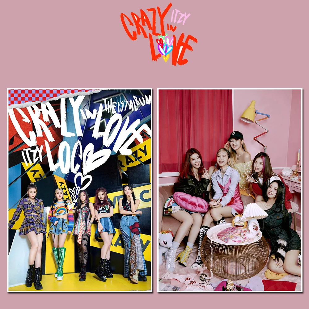 DraggmePartty 2Pcs/Set Kpop Itzy Poster Album Checkmate Wall Sticker Home  Decor For Fans Collection