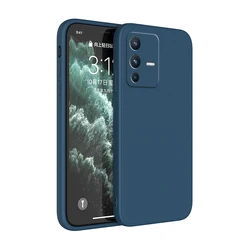 Luxury Soft Square Liquid Silicone Case with Original Camera Protection - Ultrathin Couples Cover for V23E (Blue)