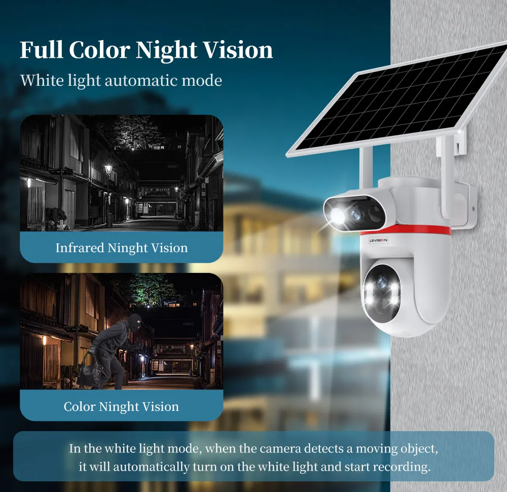 4G LTE Solar Cameras 8MP Outdoor Surveillance Cameras Dual Screens Dual PIR Dete