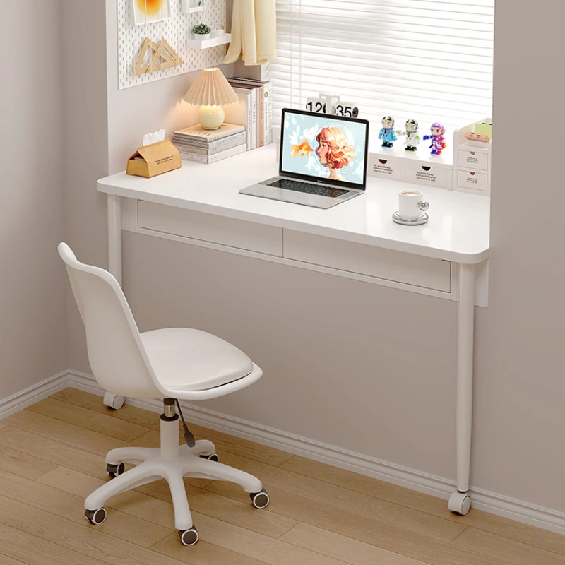 Window adjustable desk for children's bedroom, minimalist home study desk, computer with slide rails and drawers floating window table desk small unit children s movable high and low legged learning table half built floating window