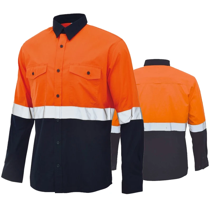 

Мужская Двухцветная Светоотражающая рубашка Hi Vis, с длинным рукавом и пуговицами спереди