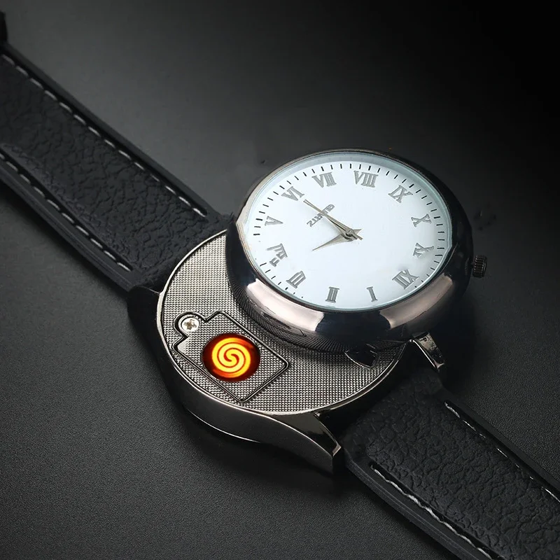 Creative Watch Windproof Lighter Metal Rechargeable Watch Lighter Plasma USB Cigarette Tool Exquisite Gift for Men 1 pcs kerosene lighter,bbq lighter,butane gas lighter,cigarette lighter,electric arc igniter