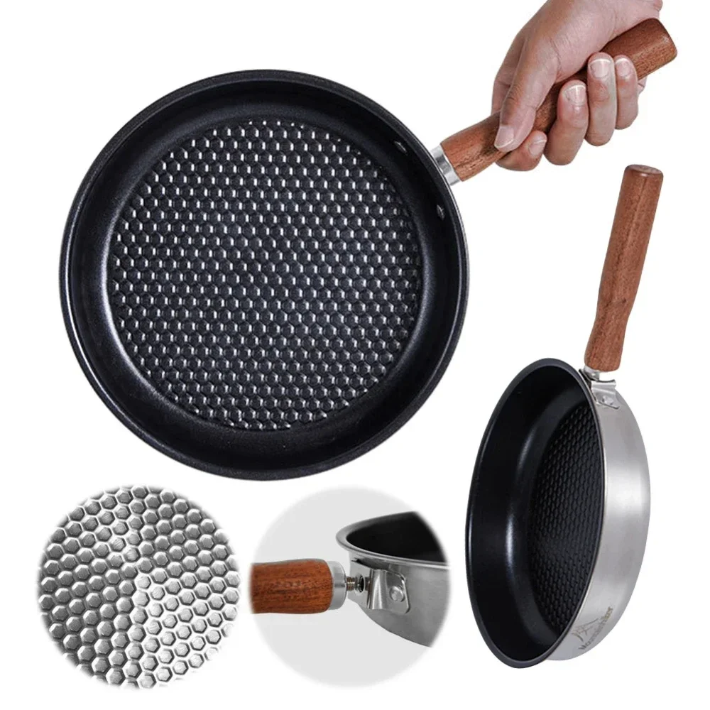 Outdoor Portable Stainless Steel Mini Wok Pan Non-Stick Egg & Steak Flat-Bottomed Frying Pan for Camping Hiking Travel Picnics