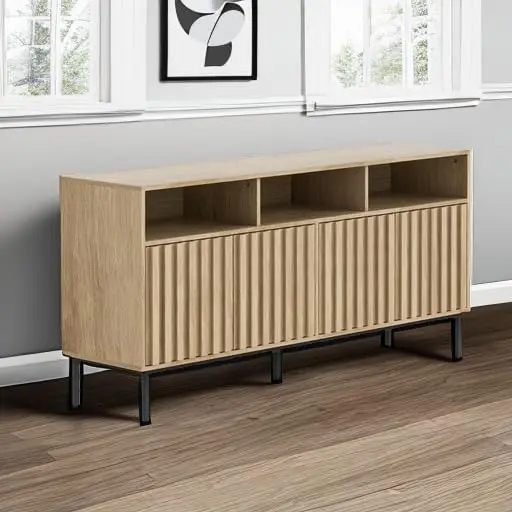 Mid Century Modern Sideboard Buffet Cabinet Storage,61.4'' Fluted Sideboard Cabinet,Buffet Cabinet Legs,Accent Credenza4 Doors
