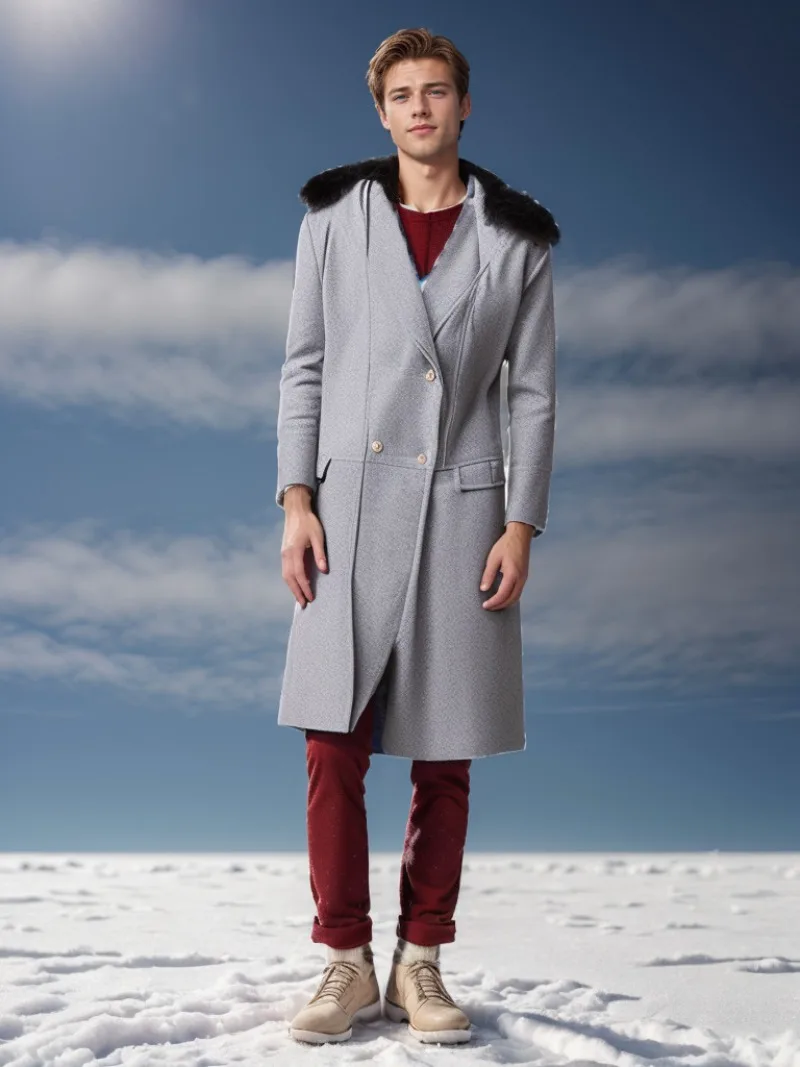 2025 New long Casual Woolen Coat Solid Slim Fit Double breasted Youth Men's Collar clothing trench coat men Wool cloak&mix