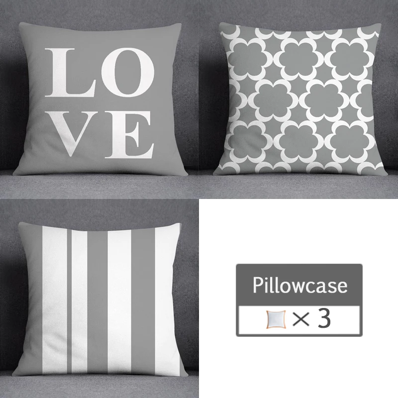 3pcs/lot 45X45CM Gray Lumbar Pillow Case Polyester Geometry Leaf Floral Stripes Plaids Print Sofa Throw Cushion Cover Home Decor 