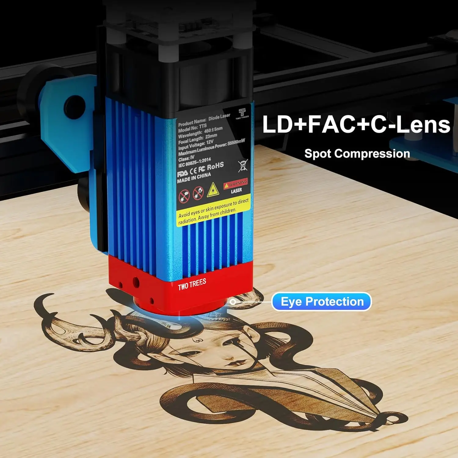 Twotrees TTS-55 Pro Laser Engraver 5500mW Laser Engraving Machine,Laser Cutter,30000mm/min Speed,0.08mm Laser Spot Engraver Mach