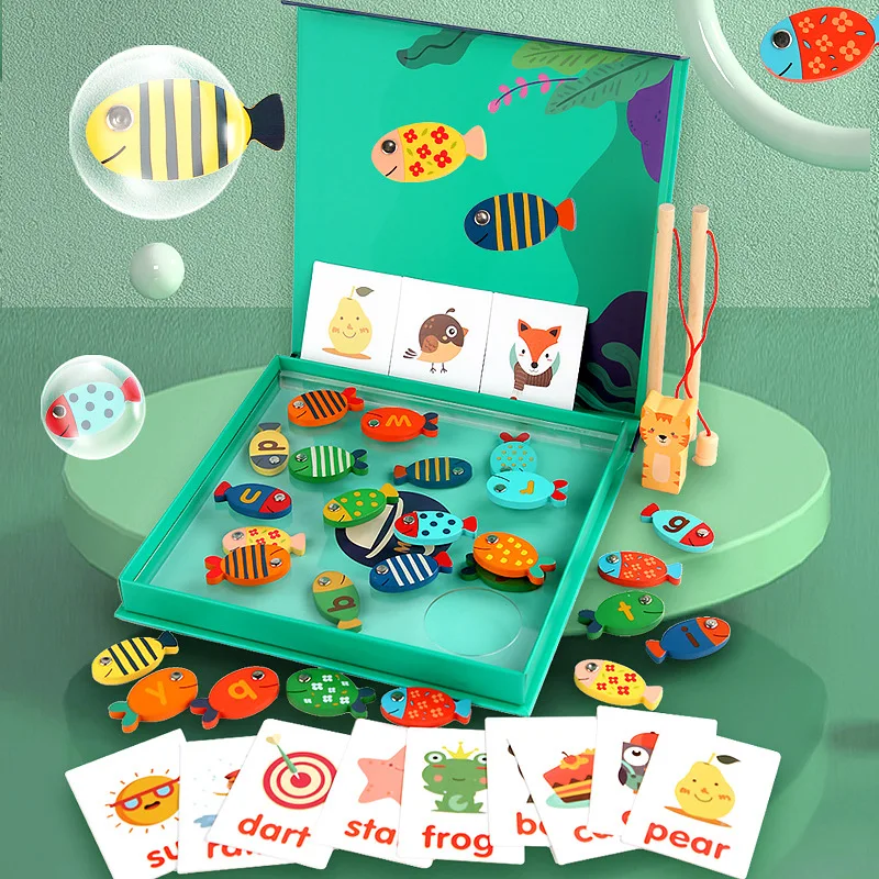 

Детская Деревянная Игрушка-котенок для рыбалки, Монтессори, магнитная игра для рыбалки, буквы познавательные игрушки, детские игрушки-пазлы для раннего развития