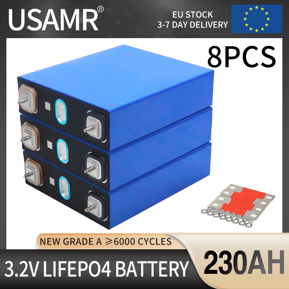 

3.2V Lifepo4 230Ah Cell 8PCS High Capacity DIY 12V 24V 36V 48V Battery Pack Golf Cart Solar Motorcycle Electric Vehicle Tax Free