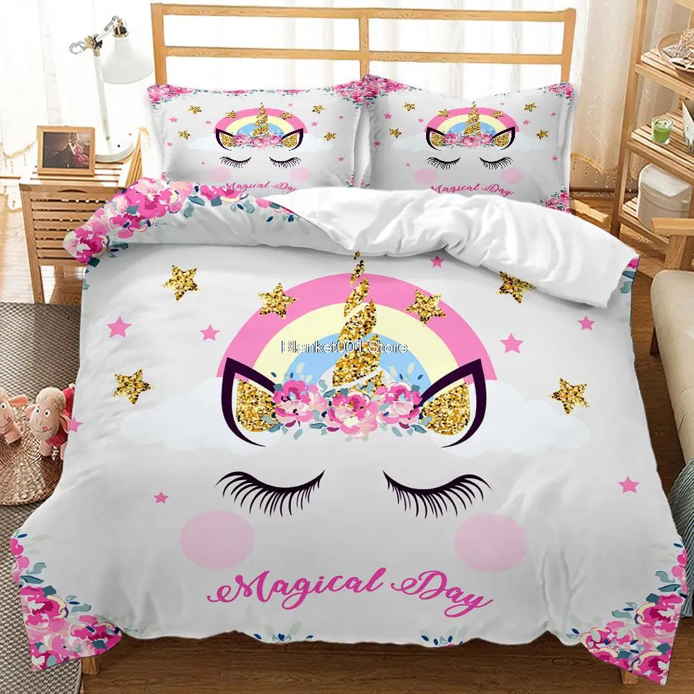 

kawaii unicorn bedding kids girls pink luxury duvet cover bedding set king queen twin comforter set full size bedding set kids