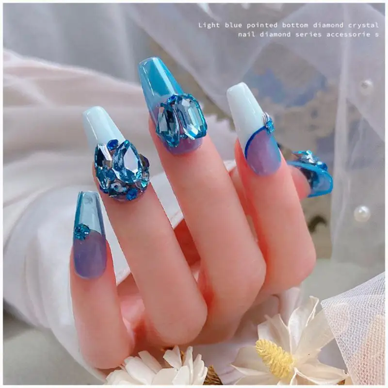 Light Blue Series Nail Art Quality Glass Rhinestones Multi-Shapes Sharp Bottom Gem Stones For Nail Art Decorations