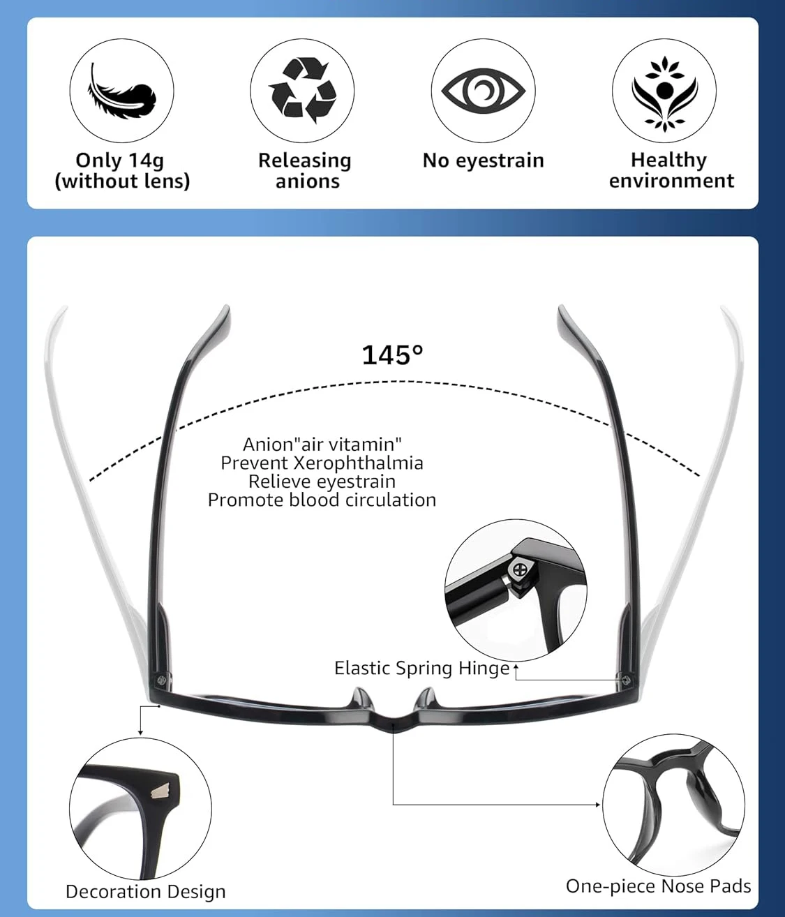2/3/5 Pack Reading Glasses Blue Light Blocking for Women Men Anti UV Ray Anti Glare Classic Eyeglasses with Spring Hing reading glasses