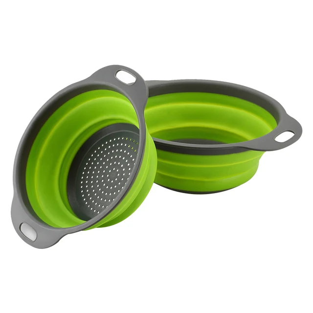 1/2pcs Silicone Round Folding Vegetable Fruits Washing Drain Basket Colander Strainer Collapsible Drainer Kitchen Tool 2