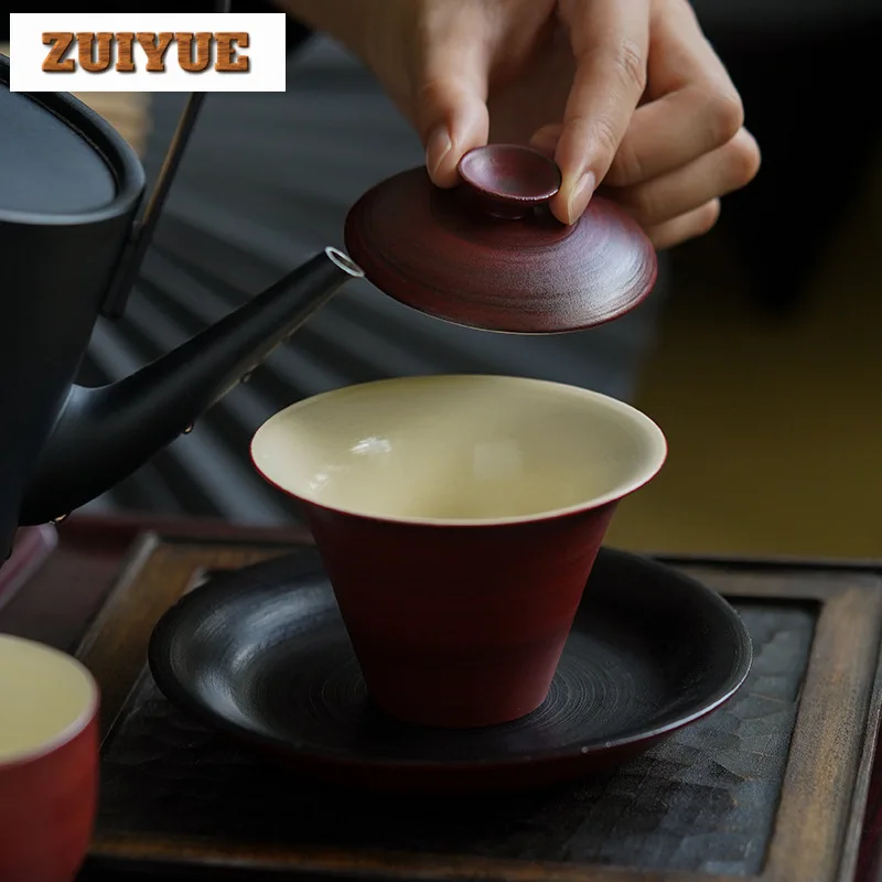 150ml Hawthorn Red Stoneware Cover Bowl Japanese Handmade Gaiwan Luxury Tea Tureen Chinese Tea Cup Services Ornaments Gifts