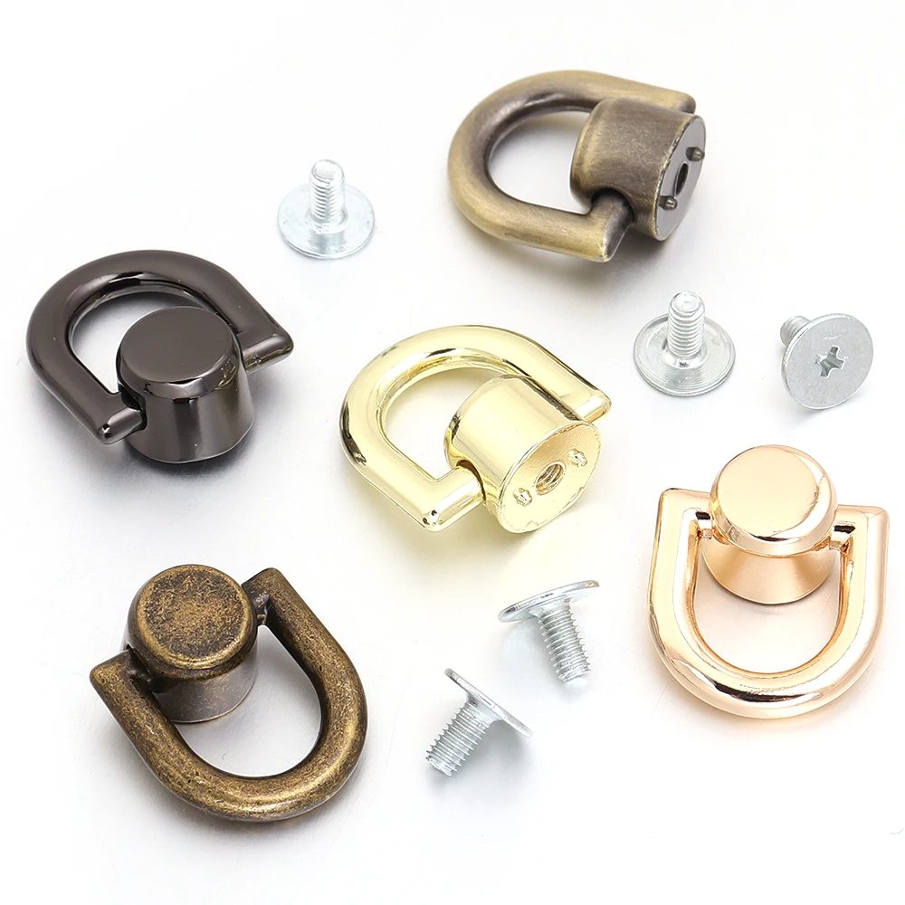 Set of 4 Metal D-Ring Stud Rivets for Leather Crafting and Accessories
