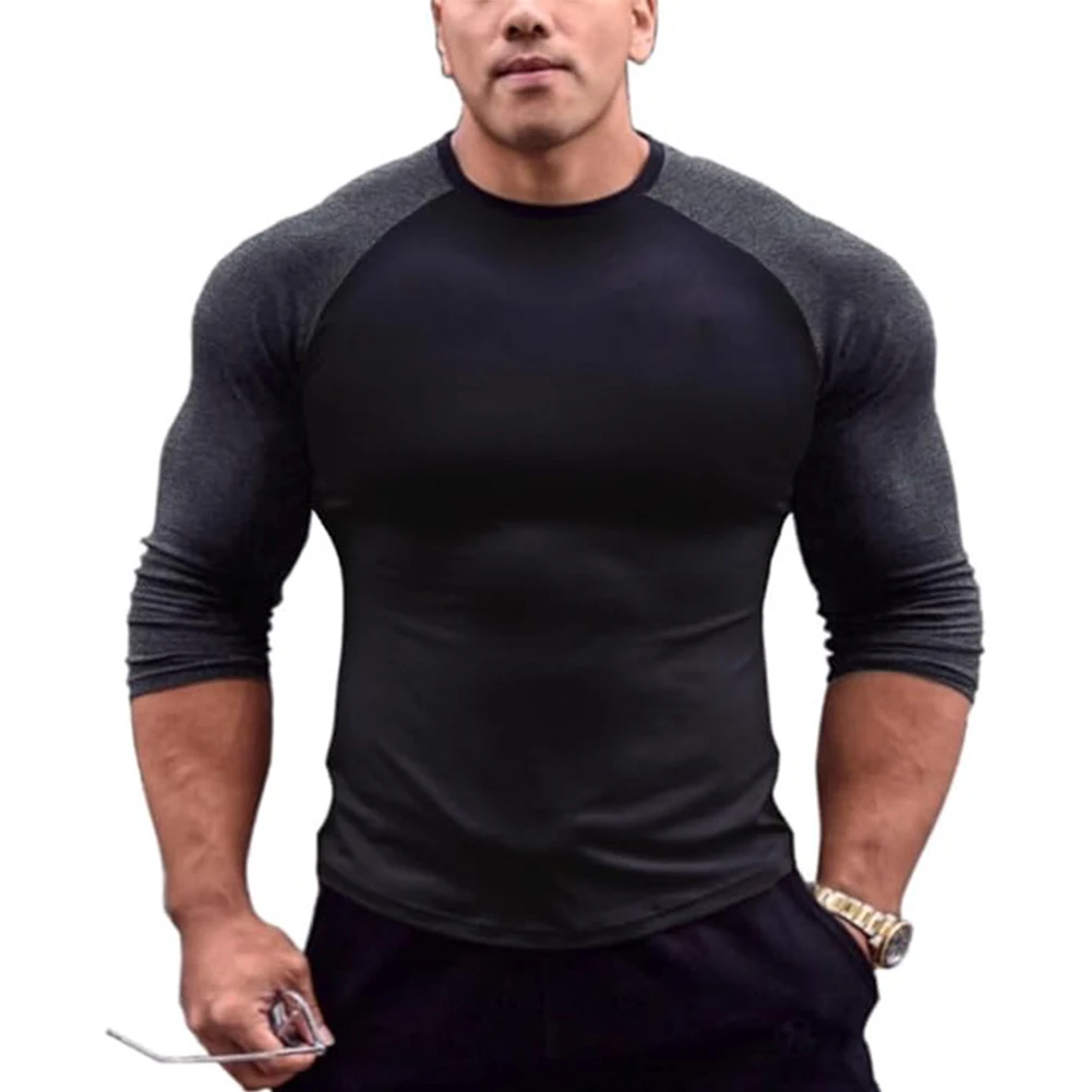 

Fashion Men's Long Sleeve T-shirts Casual Stitching Raglan Sleeve T Shirt Crew Neck Muscle Blouse Tops Tees Men